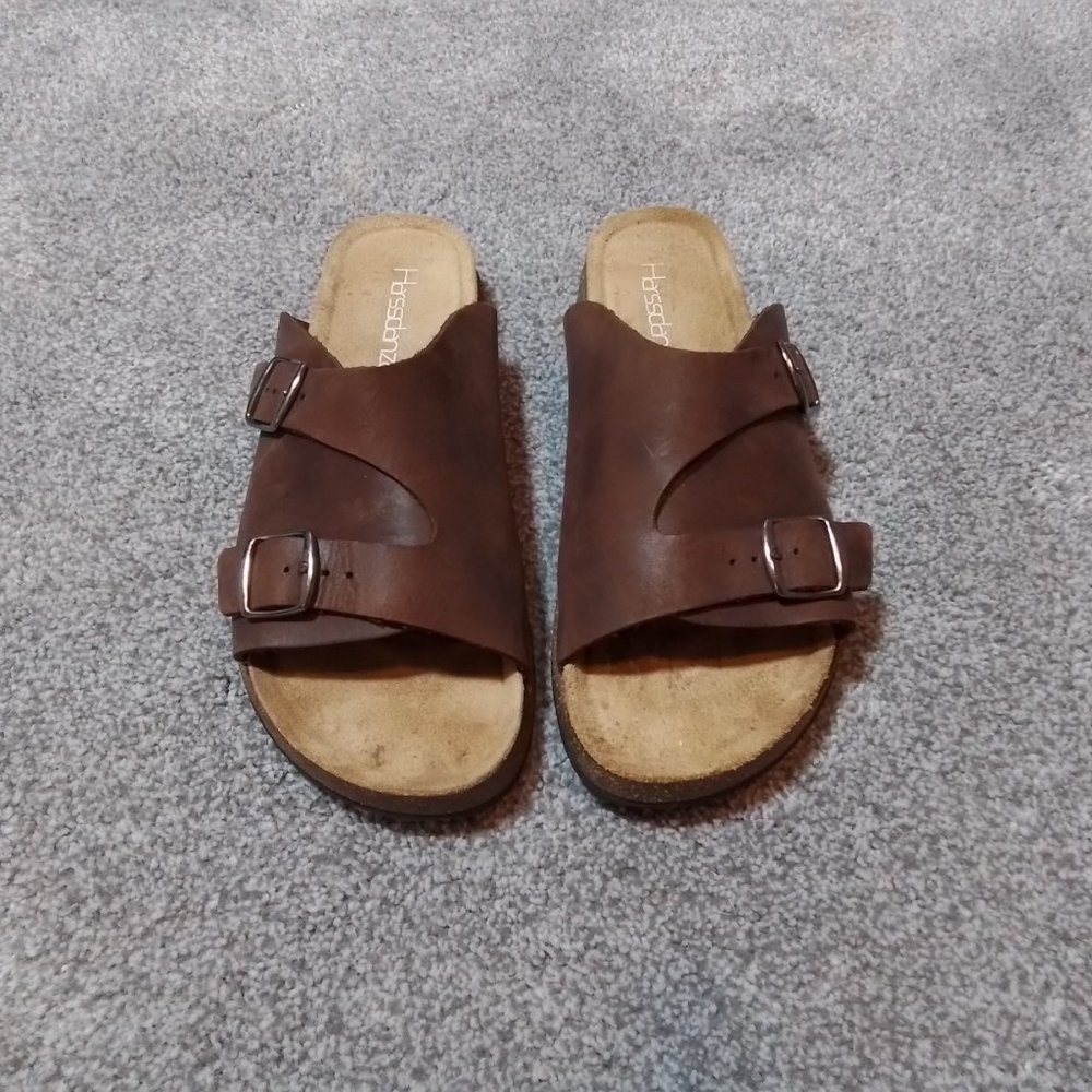 Harssidanzar Brown Genuine Leather Slide Sandals with Cork Soles size 8 / 39 - Picture 2 of 5